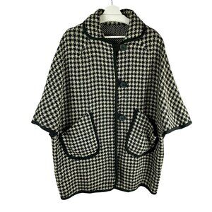 Reversible Poncho Coat Women One Size Black White Houndstooth Plaid Herringbone